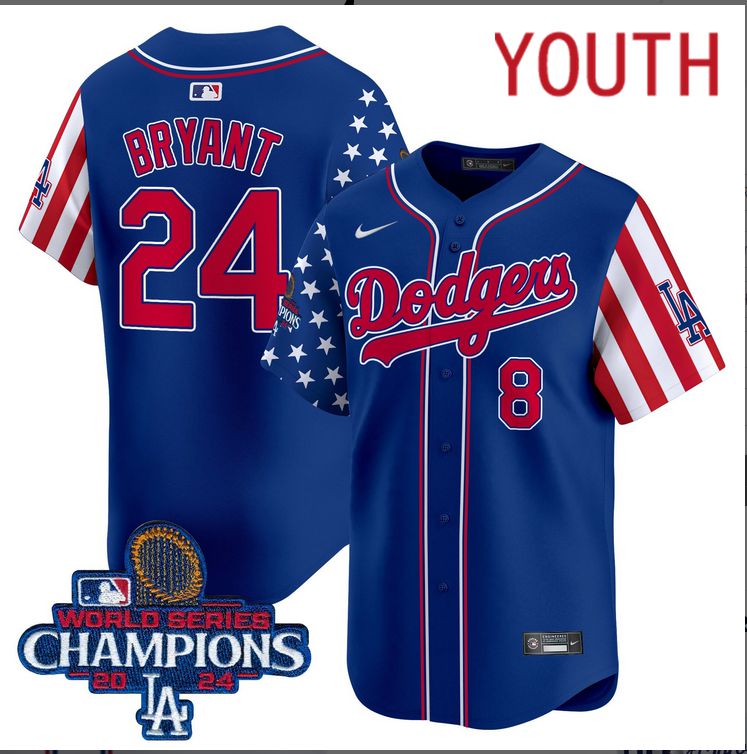 Youth  MLB Los Angeles Dodgers #24 Bryant American Style blue 2024 World Series Champions  Limited Jersey